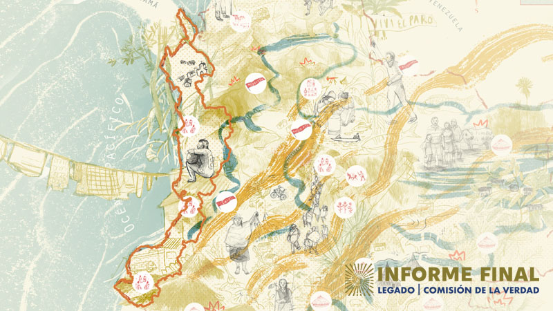 Mapa de la región pacífica colombiana con convenciones