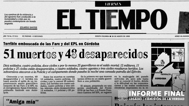 Fragmento antiguo de periódico con titular: “51 muertos y 48 desaparecidos”