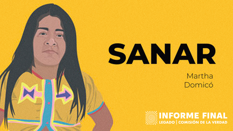  Ilustración que retrata a Martha Dominicó junto a su nombre y la palabra “SANAR”