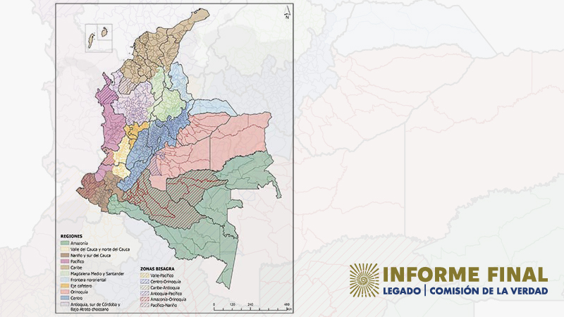 Mapa con regionalización hecha por la Comisión de la verdad