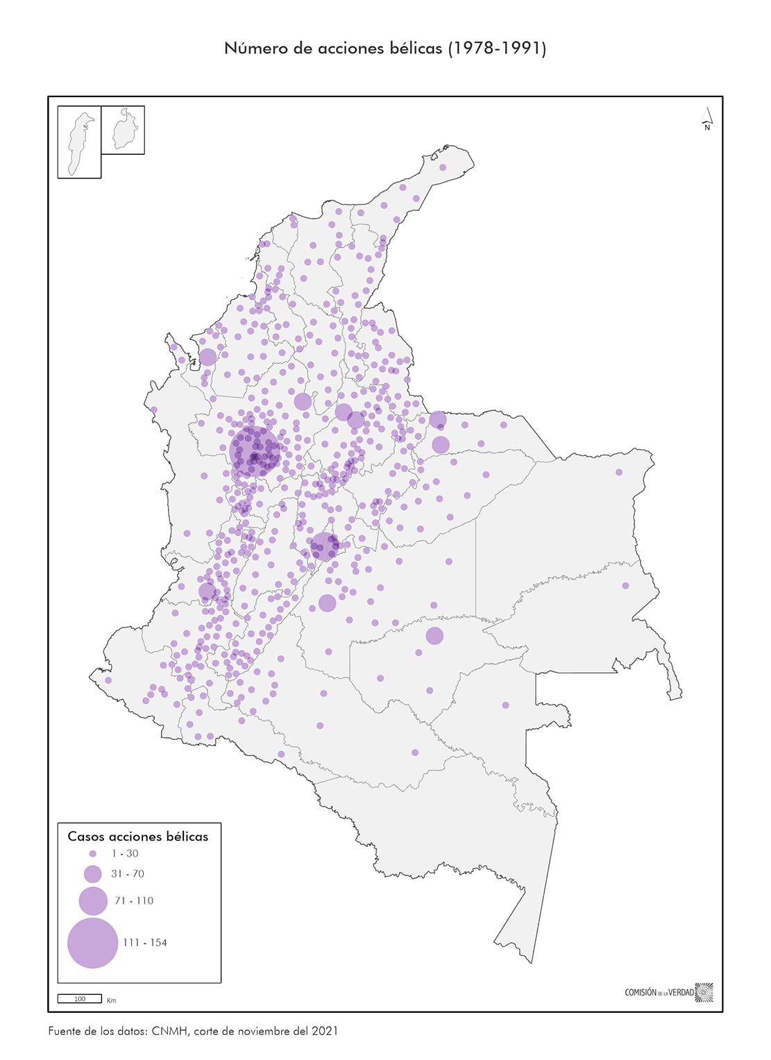 Mapa infográfico Número de acciones bélicas (1978- 1991) 