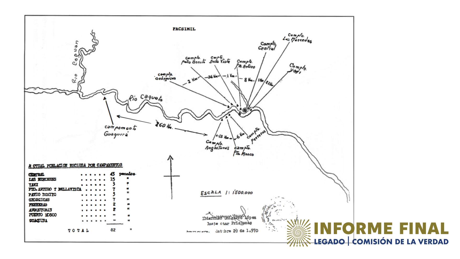 Facsimil del mapa de campamentos de la Colonia Penal Araracuara