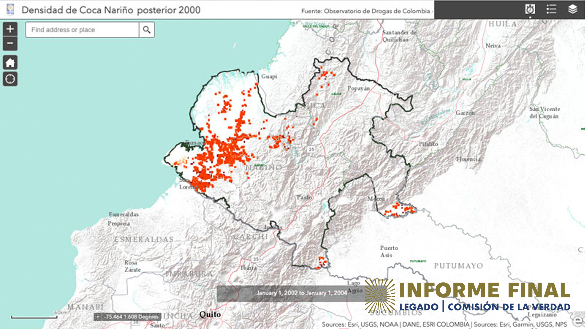 Mapa de densidad de cultivos de coca