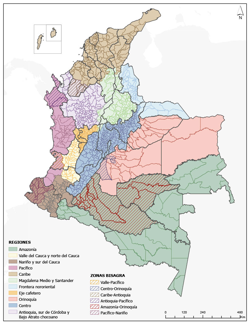 Mapa de COLOMIBA con la regionalización de la Comisión