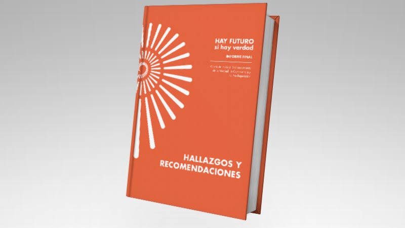 Caratúla del libro del informe de Hallazgos y recomendaciones, color naranja