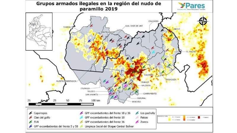 Grupos armados ilegales en la región del nudo de paramillo 2019