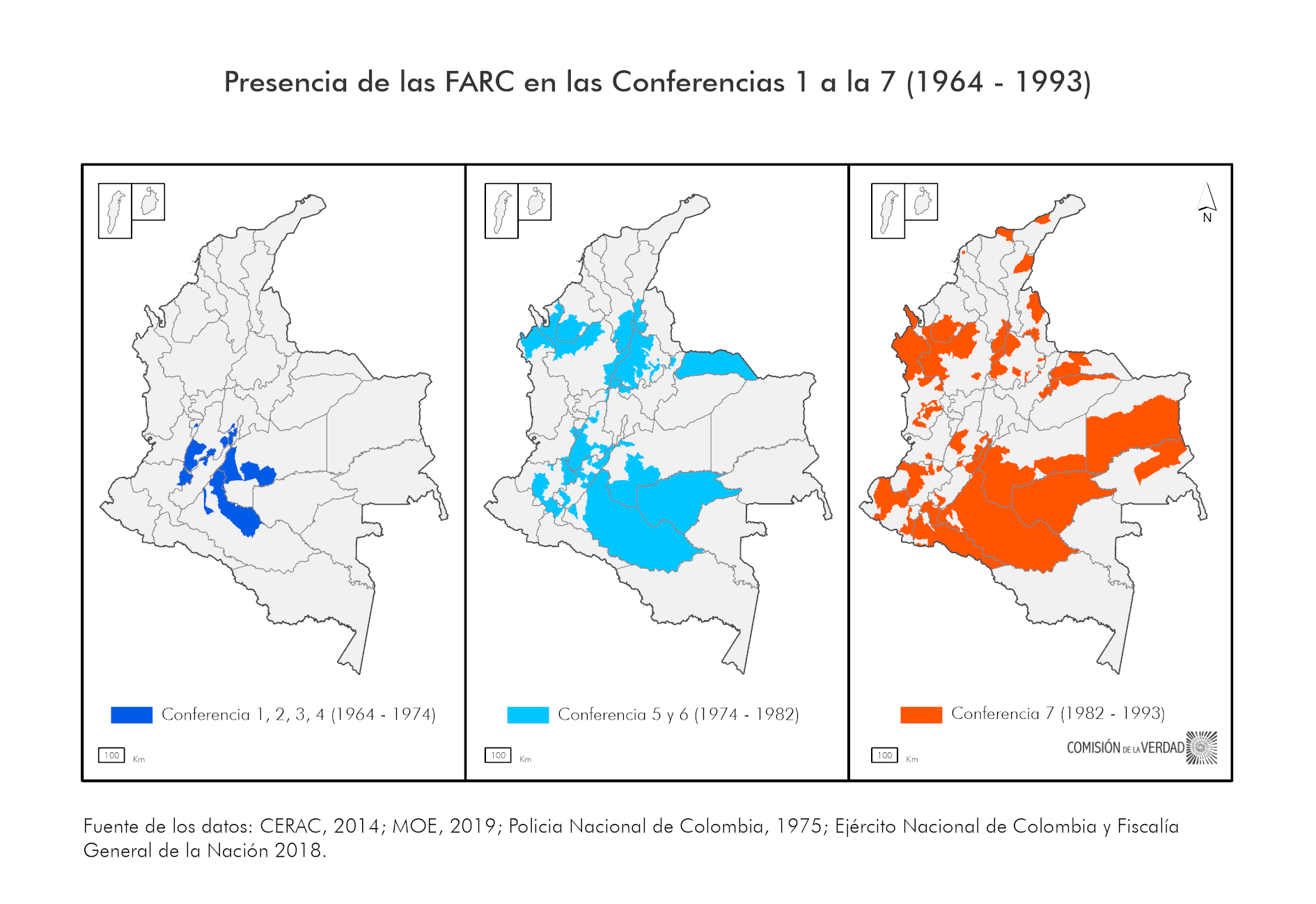 Presencia de las FARC en las conferencias 1 al 7