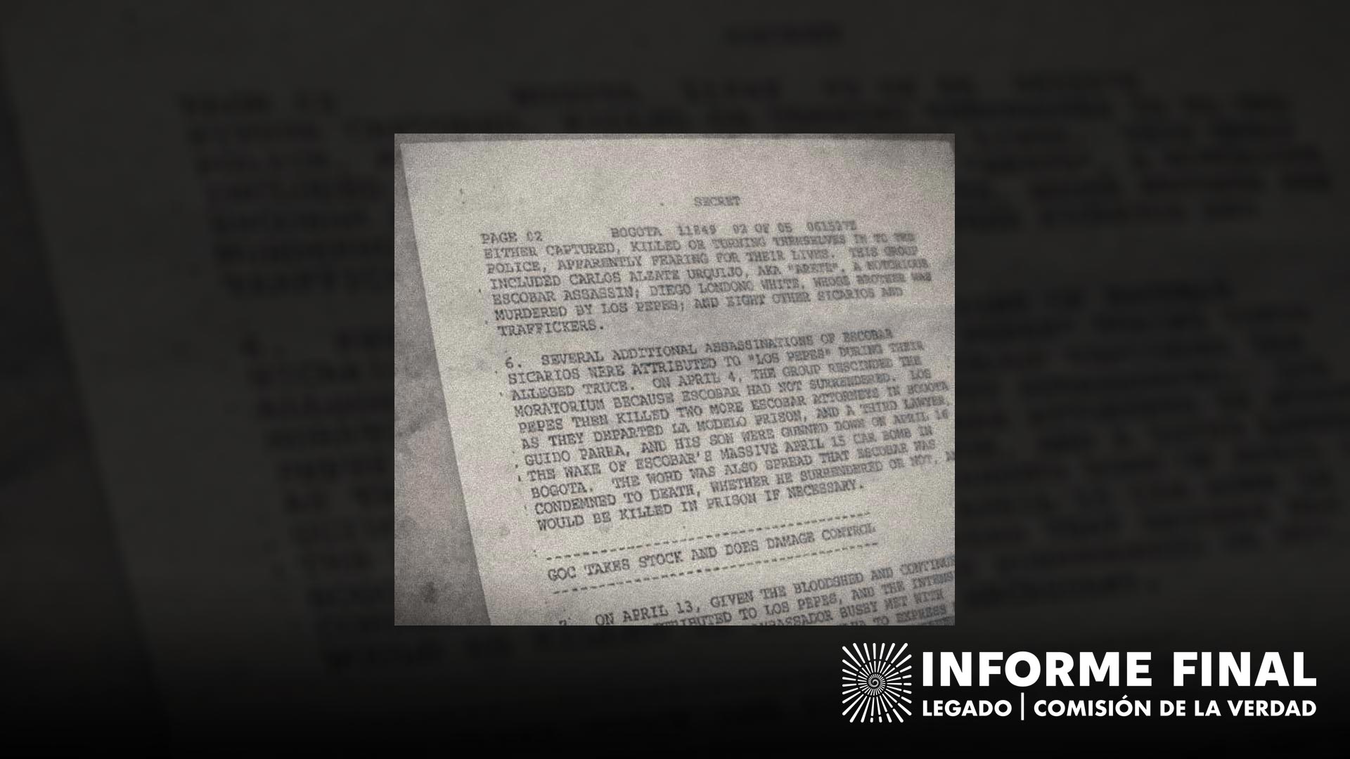 Recorte de documento Embajada de Estados Unidos, «19930806-PepesTangledWeb», 1993 (NSA).