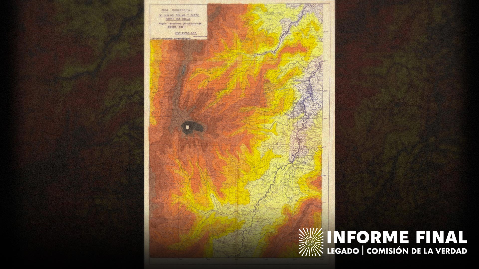 Mapa de zona occidental del sur del Tolima y parte del Huila.